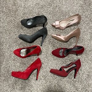 NIB 2 Red  + Gray & Rose High Heel Pump Collection - Elegant Evening Shoes SZ 8